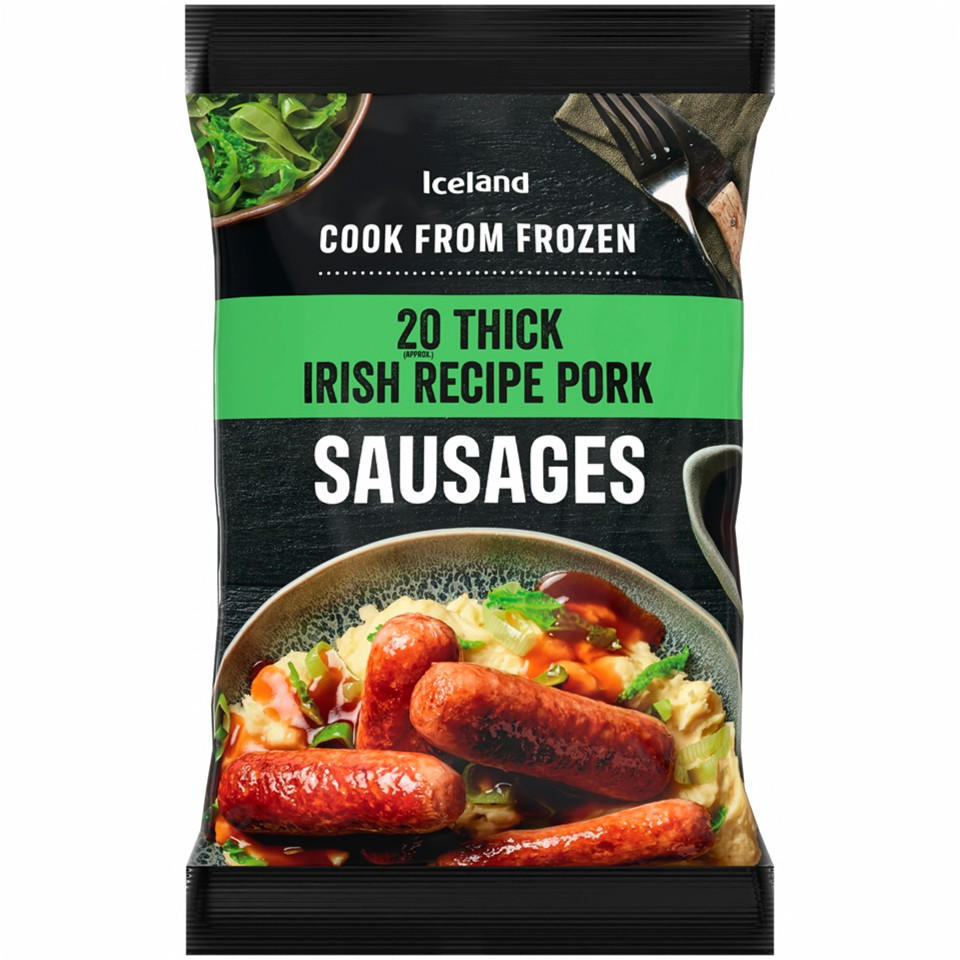 Iceland 20 (approx.) Thick Irish Recipe Pork Sausages 1kg